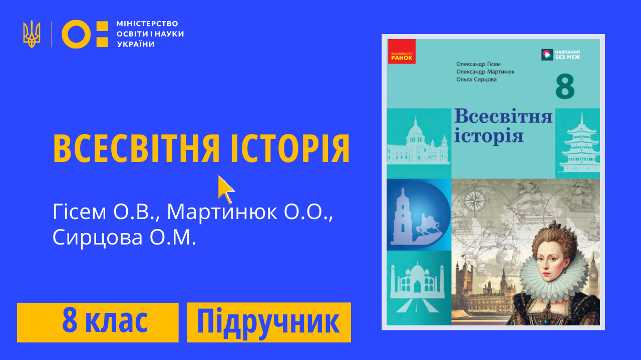 "Всесвітня історія" 8 клас (авт. Гісем О.В., Мартинюк О.О., Сирцова О.М.)